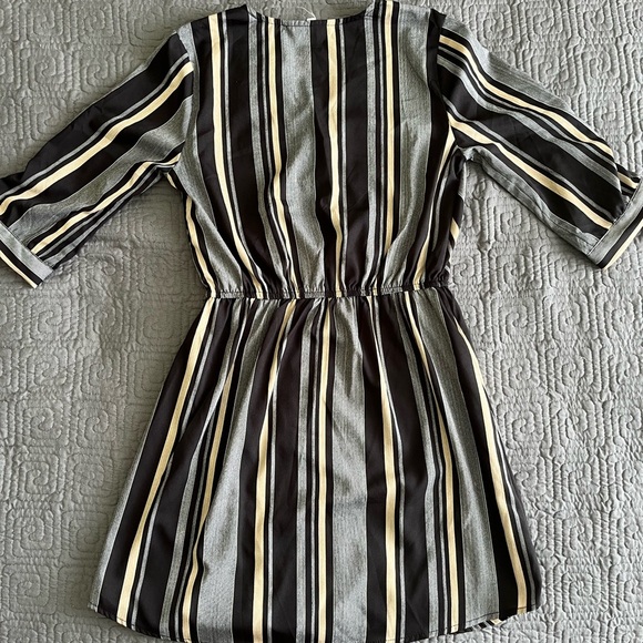 Indulge Black and Cream Striped Mid-Length Sleeve Dress - Picture 2 of 4